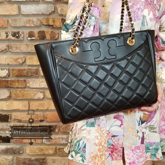 Tory Burch Small Savannah Flat Tote Black Leather - Picture 7 of 14